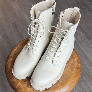 Sam Edelman Off-White Lace-Up Combat Boots
